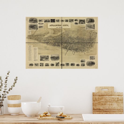 1900アトランティックシティNJバードアイビューパノラママップ ポスター (キッチン)