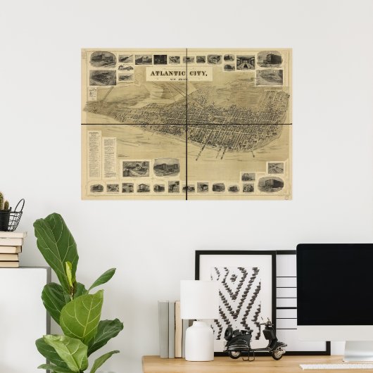 1900アトランティックシティNJバードアイビューパノラママップ ポスター (ホームオフィス)