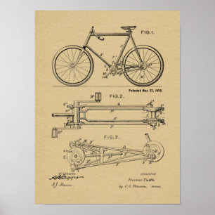 1900チェーンレス自転車デザイン特許プリント ポスター