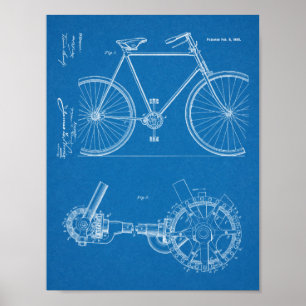 1900チェーンレス自転車デザイン特許プリント ポスター