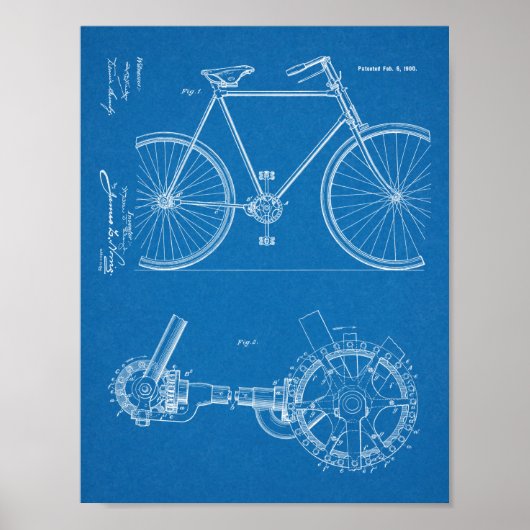 1900チェーンレス自転車デザイン特許プリント ポスター (正面)