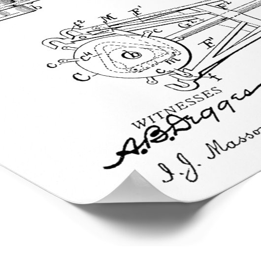 1900チェーンレス自転車デザイン特許プリント ポスター (角)