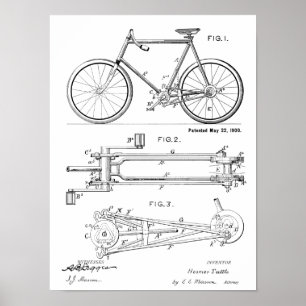 1900チェーンレス自転車デザイン特許プリント ポスター
