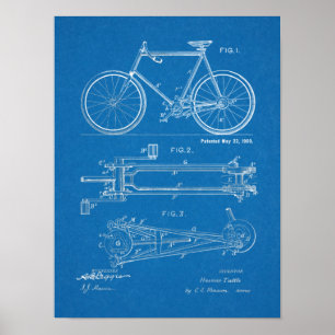 1900チェーンレス自転車デザイン特許プリント ポスター