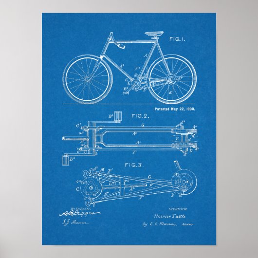 1900チェーンレス自転車デザイン特許プリント ポスター (正面)