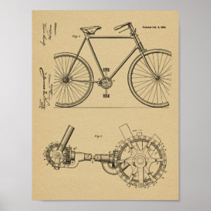 1900チェーンレス自転車デザイン特許プリント ポスター