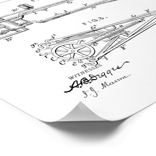 1900ヴィンテージ自転車特許プリントカスタマイズ色 ポスター (角)