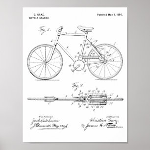 1900台の自転車のギアのパテントの芸術のスケッチのプリント ポスター