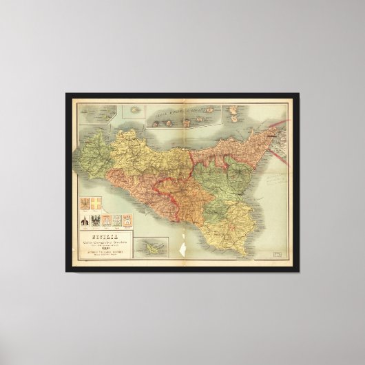 1900年からシチリアの古い地図（シチリア・カルタ） キャンバスプリント (正面)