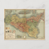 1900年からシチリアの古い地図(シチリア・カルタ) ポストカード (正面)