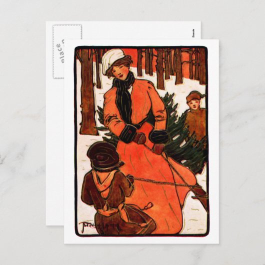 1900年のアールヌーボーのクリスマス シーズンポストカード (正面/裏面)