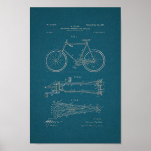1900年のヴィンテージの自転車のパテントのプリントの青写真の芸術 ポスター