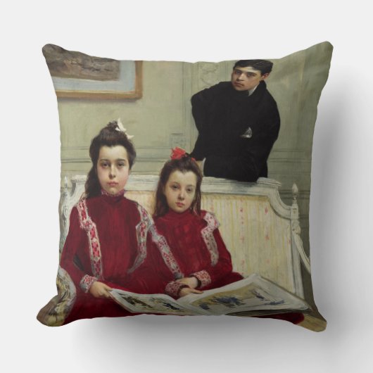 1900年の少年姉妹の家族ポートレート クッション (正面)