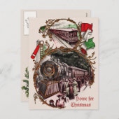 1900年代のクリスマス列車のホーム シーズンポストカード (正面/裏面)