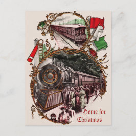 1900年代のクリスマス列車のホーム シーズンポストカード