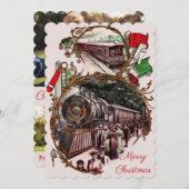 1900年代の列車に乗ってクリスマスを祝うホームのフォトカード シーズンカード (正面/裏面)