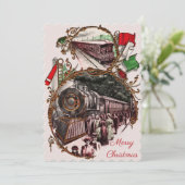 1900年代の列車に乗ってクリスマスを祝うホーム フォトカード シーズンカード (スタンド正面)