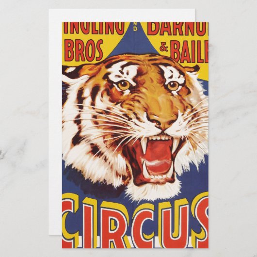 1900年代の古オリジナルヴィンテージのタイガーサーカスポスター 便箋 (正面/裏面)