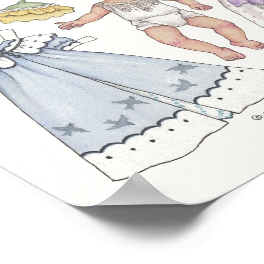 1900年代初期のヴィンテージルックベビー紙人形プリント ポスター (角)