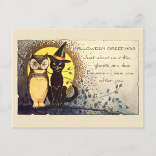 1900年代初期 フレンドリーキャット&フクロウ ビンテージハロウィン ポストカード