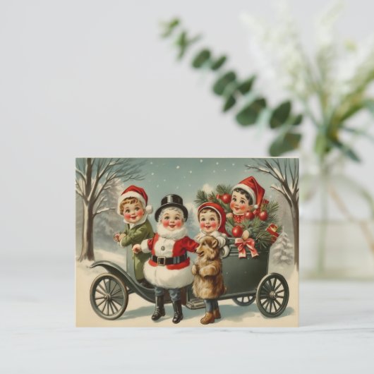 1900年代初頭かわいいヴィンテージフェスティバルクリスマス シーズンポストカード (スタンド正面)