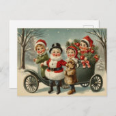 1900年代初頭かわいいヴィンテージフェスティバルクリスマス シーズンポストカード (正面/裏面)
