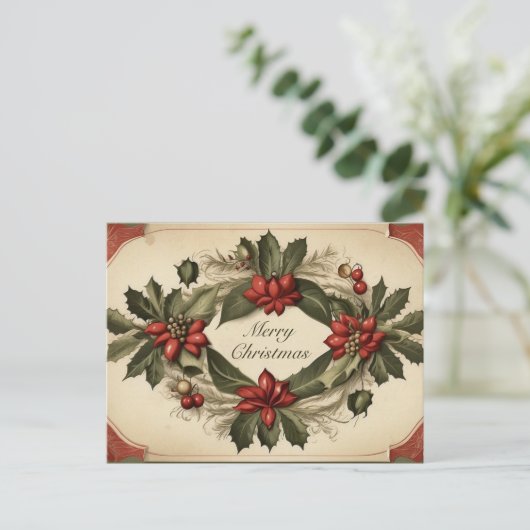 1900年代初頭のヴィンテージアンティーククリスマスリース シーズンポストカード (スタンド正面)