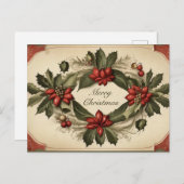 1900年代初頭のヴィンテージアンティーククリスマスリース シーズンポストカード (正面/裏面)