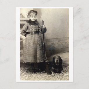 1900年若い女の子と猟犬 ポストカード