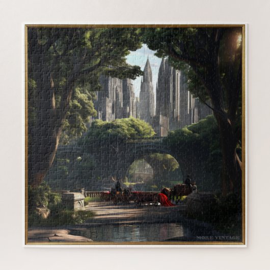 1900年頃の都市公園の絵画シーン ジグソーパズル (縦)