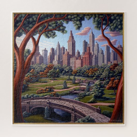 1900年頃の都市公園の絵画風景 ジグソーパズル (縦)