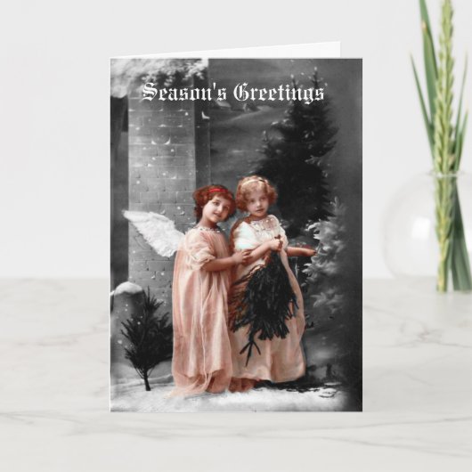 1900年頃ビクトリアンな天使のクリスマスカード、 シーズンカード (正面)