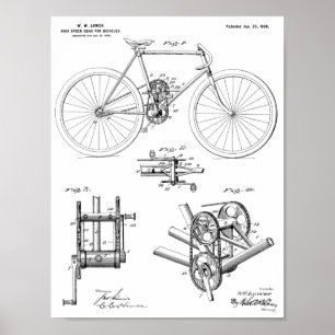 1900年高速ギア自転車デザイン特許プリント ポスター