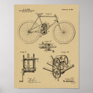 1900高速ギアの自転車のデザインパテントのプリント ポスター