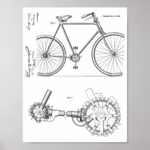 1900 Chainless Bicycle Design Patent Art Print ポスター