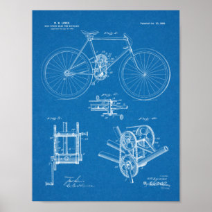 1900 High Speed Gear Bicycle Design Patent Print ポスター