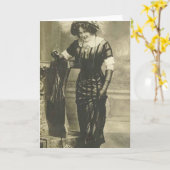 1900'sファンシーな女性の挨拶状 カード (黄色い花)