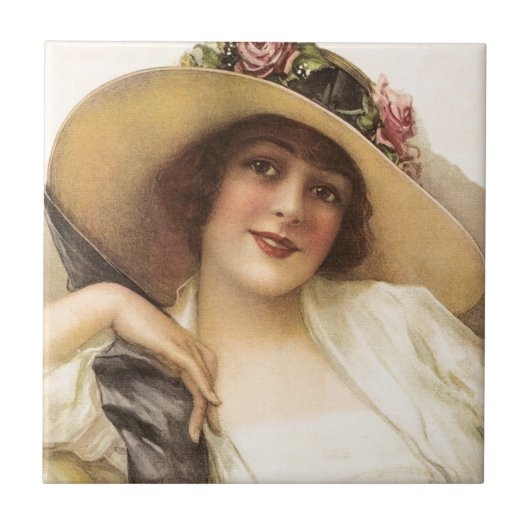 1900'sヴィンテージのビクトリア時代の人の女性 タイル (正面)