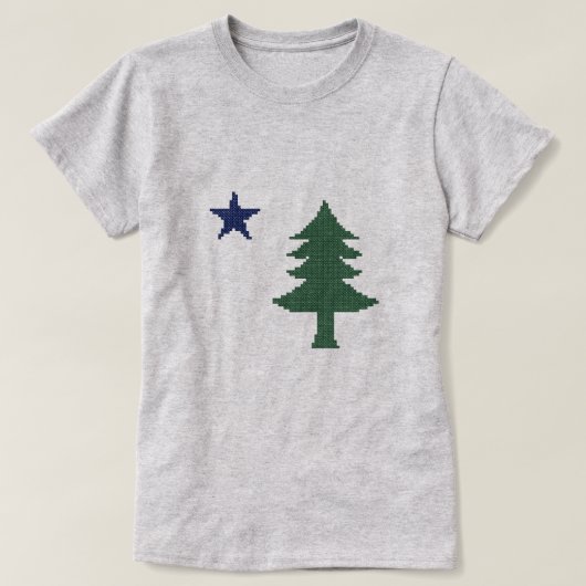 1901メイン州旗フェイククロスステッチ Tシャツ (デザイン正面)