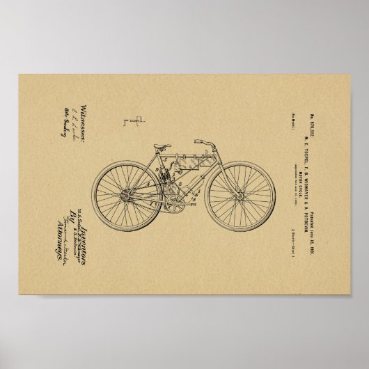 1901ヴィンテージ電動自転車特許プリント ポスター (正面)