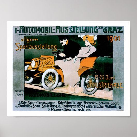 1901年グラーツ自動車ヴィンテージアートプリントポスター ポスター (正面)