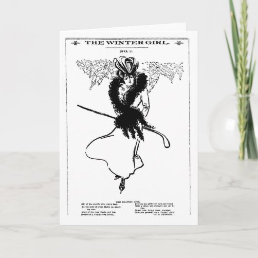 1901年冬スケートで滑るガールファッションカード カード (正面)