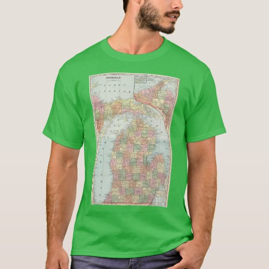 1901年 ミシガン州 ヴィンテージ地図 Tシャツ (正面)