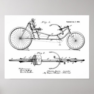 1902ヴィンテージ再生自転車特許プリント ポスター