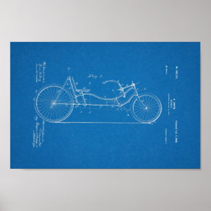 1902ヴィンテージ自転車特許プリント青写真アート ポスター