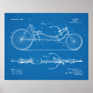 1902台の自転車のRecumbentデザインパテントの芸術のプリント ポスター