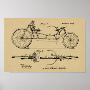 1902年のヴィンテージのRecumbent自転車のパテントの芸術のプリント ポスター