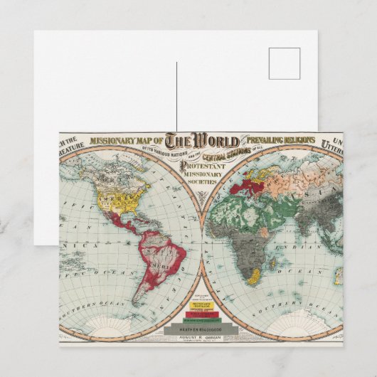 1902年ヴィンテージ世界宣教宗教地図 ポストカード (正面/裏面)