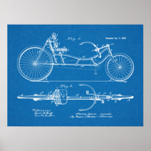 1902年ヴィンテージ再生自転車特許ブループリント ポスター