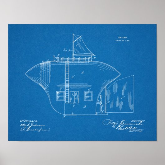 1902年奇数飛行船飛行機特許スケッチプリント ポスター (正面)